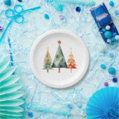 Assiettes En Carton Aquarelle Pins de Noël (Fête)