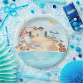 Assiettes En Carton Aquarelle Plage Côtière (Fête)