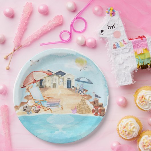 Assiettes En Carton Aquarelle Plage Côtière (Fête)