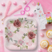 Assiettes En Carton Aquarelle Plaque en papier rose et bordeaux (Fête)
