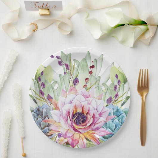 Assiettes En Carton Aquarelle Plaques de papier succulent (Mariage)