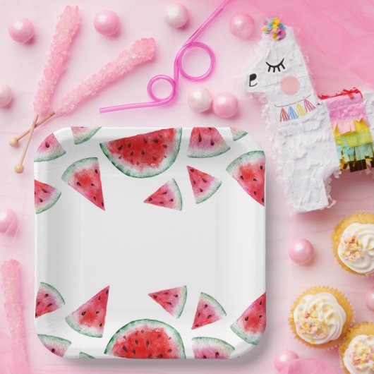 Assiettes En Carton Aquarelle Plaques en papier pastèque (Fête)