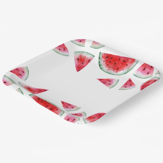 Assiettes En Carton Aquarelle Plaques en papier pastèque (Angulaire)