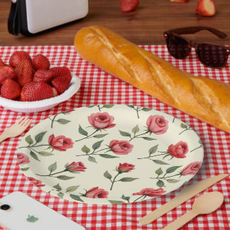Assiettes En Carton Aquarelle Plaques en papier Roses rouges