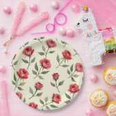 Assiettes En Carton Aquarelle Plaques en papier Roses rouges (Fête)