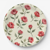Assiettes En Carton Aquarelle Plaques en papier Roses rouges (Devant)