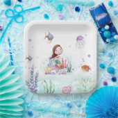 Assiettes En Carton Aquarelle Plaques en papier Vie marine sirène (Fête)