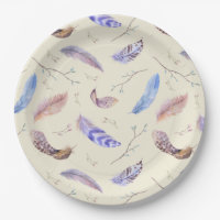 Aquarelle Plumes Feuilles et Branches Motif