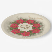 Assiettes En Carton Aquarelle Poinsettia Wreath - Monogramme (Angle)