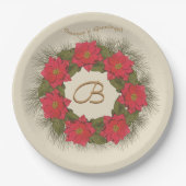 Assiettes En Carton Aquarelle Poinsettia Wreath - Monogramme (Devant)