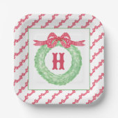 Assiettes En Carton Aquarelle Polka Rouge Pot Bow Monogramme Wreath (Recto)