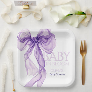 Assiettes En Carton Aquarelle pourpre Bow bébé dans le Baby shower en