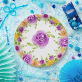 Assiettes En Carton Aquarelle pourpre fleurit Floral (Fête)