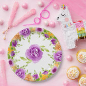 Assiettes En Carton Aquarelle pourpre fleurit Floral (Fête)