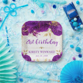 Assiettes En Carton Aquarelle Purple et Fleurs d'or Anniversaire (Fête)