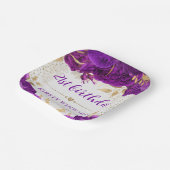 Assiettes En Carton Aquarelle Purple et Fleurs d'or Anniversaire (Angulaire)