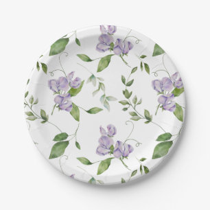 Assiettes En Carton Aquarelle Purple Pois Doux Fleurs
