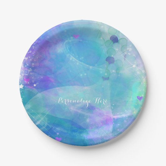 Assiettes En Carton Aquarelle Queue de sirène Anniversaire fête Person (Devant)