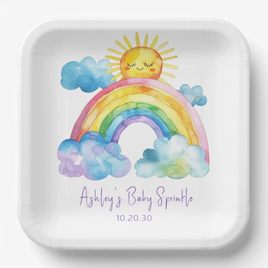 Assiettes En Carton Aquarelle Rainbow Baby Sprinkle (Recto)