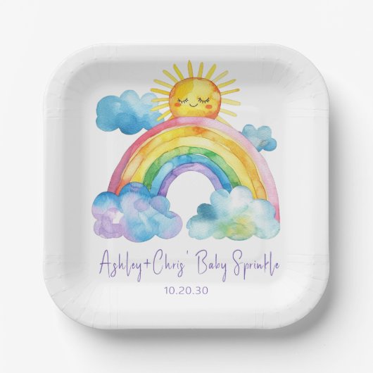 Assiettes En Carton Aquarelle Rainbow Baby Sprinkle (Recto)