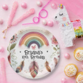 Assiettes En Carton Aquarelle Rainbow Bird & Feathers Boho Birthday (Fête)