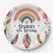 Assiettes En Carton Aquarelle Rainbow Bird & Feathers Boho Birthday (Devant)