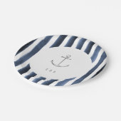 Assiettes En Carton Aquarelle rayures marine avec ancre mariage plage (Angle)
