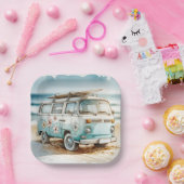 Assiettes En Carton Aquarelle Retro Campervan Avec Surf (Fête)