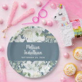 Assiettes En Carton Aquarelle romantique fleurs blanches mariage (Fête)