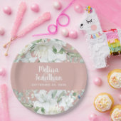 Assiettes En Carton Aquarelle romantique fleurs blanches mariage (Fête)