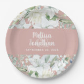 Assiettes En Carton Aquarelle romantique fleurs blanches mariage (Devant)