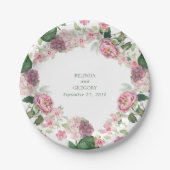 Assiettes En Carton Aquarelle romantique Fleurs roses Mariage de jardi (Devant)