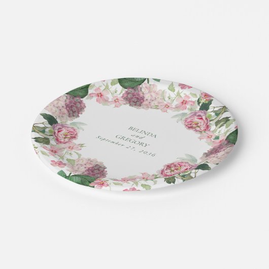 Assiettes En Carton Aquarelle romantique Fleurs roses Mariage de jardi (Angle)