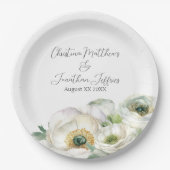 Assiettes En Carton Aquarelle romantique Ranunculus blanc (Devant)