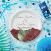 Assiettes En Carton Aquarelle romantique Roses rouges (Fête)