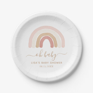 Assiettes En Carton Aquarelle rose Baby shower arc-en-ciel