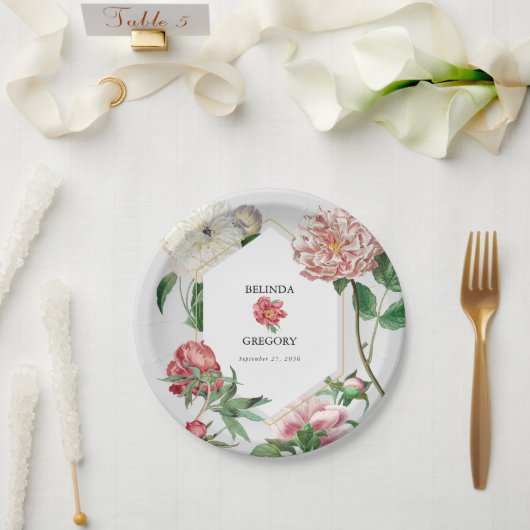 Assiettes En Carton Aquarelle rose blanc pivoines Mariage (Mariage)