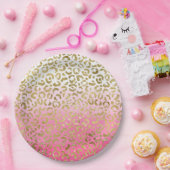 Assiettes En Carton Aquarelle rose blanche Empreinte de léopard or gla (Fête)