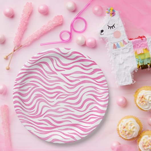 Assiettes En Carton Aquarelle rose chaud Zebra Print (Fête)