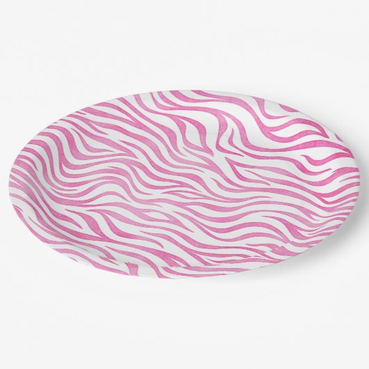 Assiettes En Carton Aquarelle rose chaud Zebra Print (Angle)