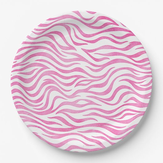 Assiettes En Carton Aquarelle rose chaud Zebra Print (Devant)