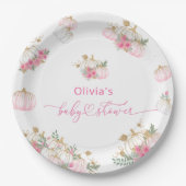 Assiettes En Carton Aquarelle rose Citrouille Baby shower mignon (Devant)