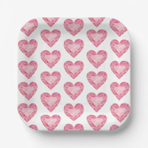 Assiettes En Carton Aquarelle rose Coeur Gem Glam Diamond Love