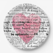 Assiettes En Carton Aquarelle rose Coeur Mots inspirants (Devant)