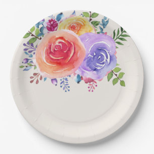 Assiettes En Carton Aquarelle Rose colorée Florale