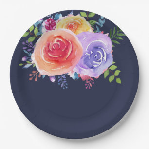 Assiettes En Carton Aquarelle Rose colorée Florale