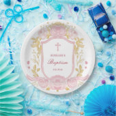 Assiettes En Carton Aquarelle Rose Crest Baptême (Fête)