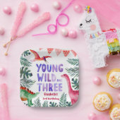 Assiettes En Carton Aquarelle rose Dinosaure Young Wild et Three (Fête)