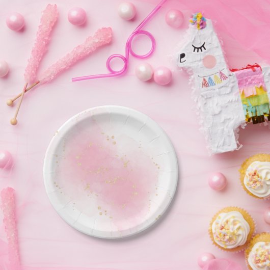 Assiettes En Carton Aquarelle rose éclaboussure or Parties scintillant (Fête)