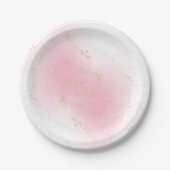 Assiettes En Carton Aquarelle rose éclaboussure or Parties scintillant (Devant)